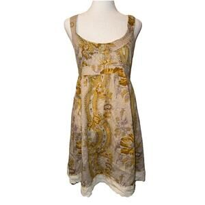Free People Floral Sundress Lace Trim Sleeveless Brown Dress Size 4 Babydoll Y2K